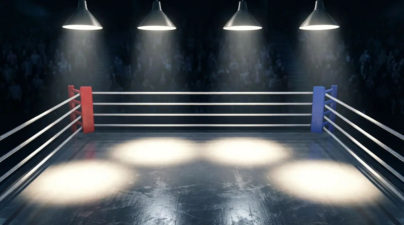 Cuadrilátero de boxeo profesional iluminado para apuestas de boxeo online en España