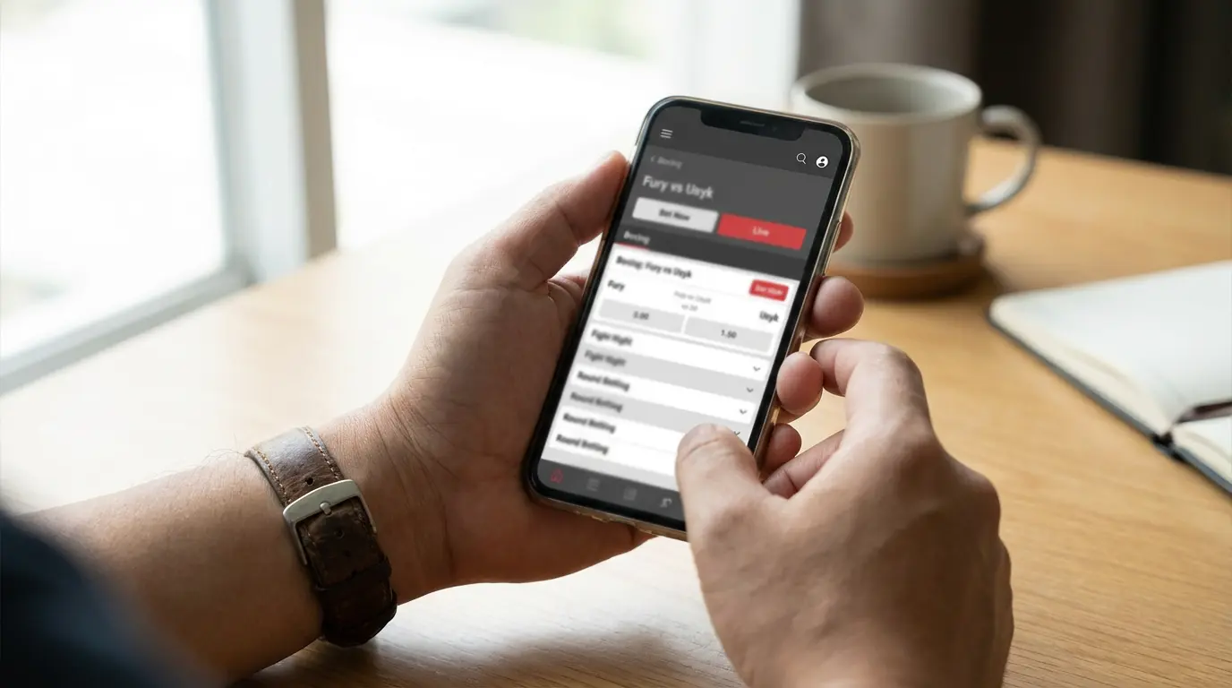Pantalla de apuestas deportivas mostrando mercados de boxeo con cuotas
